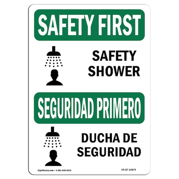 OSHA, 18" Height, Rigid Plastic, 24" x 18", Landscape, Shower With Symbol Bilingual